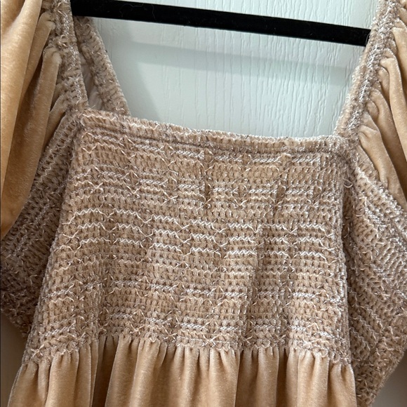 Free People Beige Velvet Smocked Dress - Picture 2 of 8